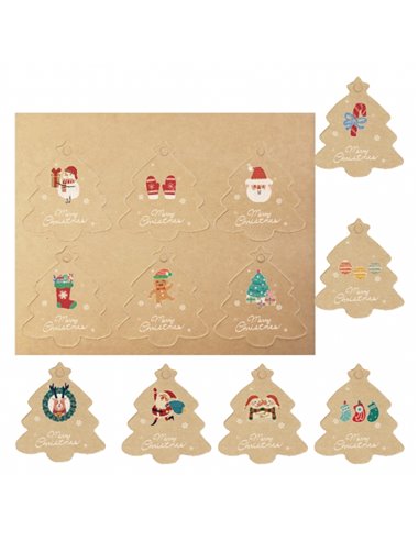 Lot de 48 étiquettes cadeaux Dohe Christmas Kraft - Motifs de Noël - Format 4,5 x 5 cm - Découpées sur papier cartonné - Cordon 