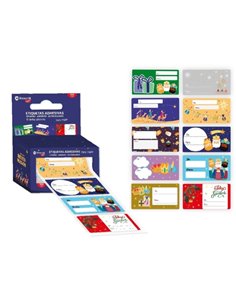 Boîte de 100 autocollants cadeaux de Noël Bismark - Motifs assortis - Espace pour écrire