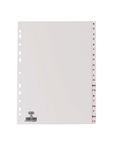 Index alphabétique Elba A4 20 positions - Plastique résistant 120 microns - Format A4 - Couleur grise