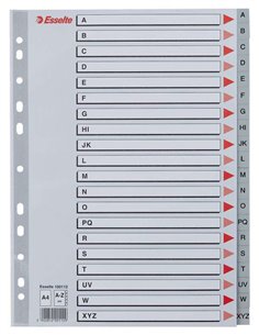 Index alphabétique en plastique Esselte avec couverture A4 - Type A-Z - Carton gris - Matériau PP - Format A4 - Multi-perforé - 