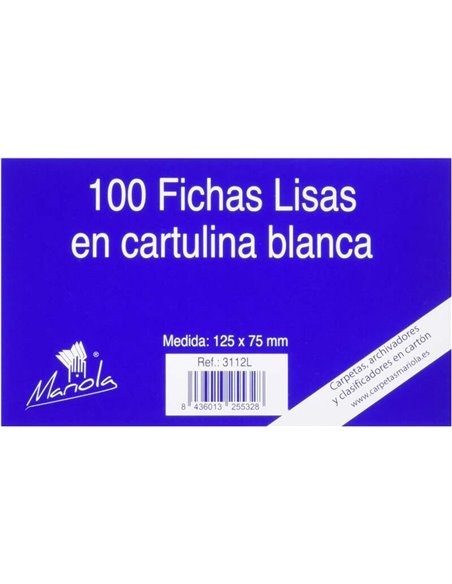 Mariola Lot de 100 fiches unies n° 2 - Dimensions 125 x 75 mm - Couleur blanche