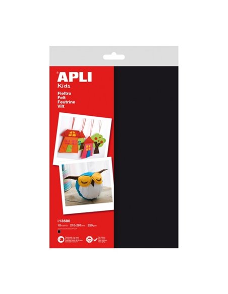 Pack de 10 feuilles de feutre Apli A4 - 40% laine naturelle - Épaisseur 250gr - Résistant et doux - Facile à découper et à colle