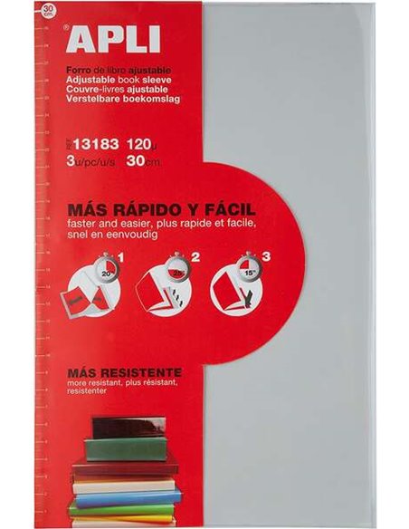 Lot de 3 protège-livres Apli à rabat réglable 290 mm - PVC - Couverture en 3 étapes