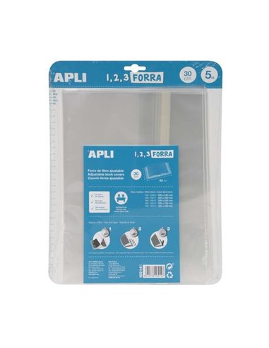 Lot de 5 protège-livres Apli 300 mm en polypropylène 75 microns - Rabat auto-ajustable - Pose facile en 3 étapes - Pas besoin de