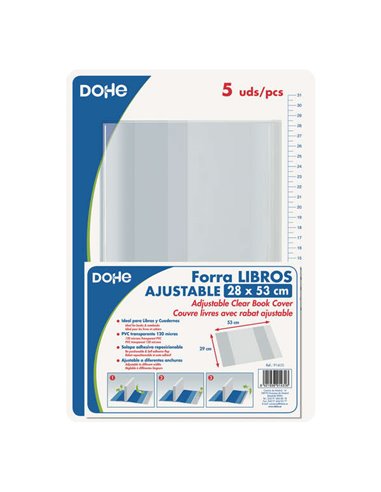 Lot de 5 protège-livres Dohe - Rabat adhésif repositionnable - Format 28 x 53 cm - Matériau PVC 120 microns