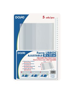 Lot de 5 protège-livres Dohe - Rabat adhésif repositionnable - Format 30 x 53 cm - Matériau PVC 120 microns