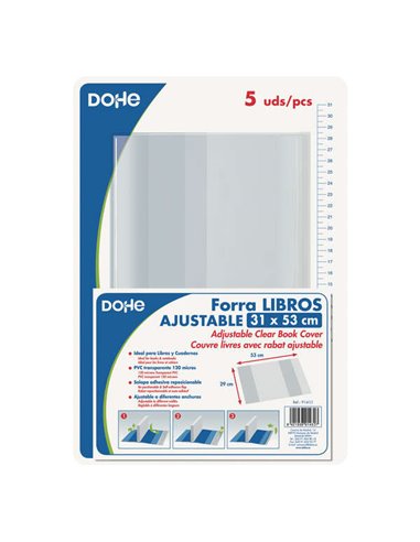 Lot de 5 protège-livres Dohe - Rabat adhésif repositionnable - Format 31 x 53 cm - Matériau PVC 120 microns
