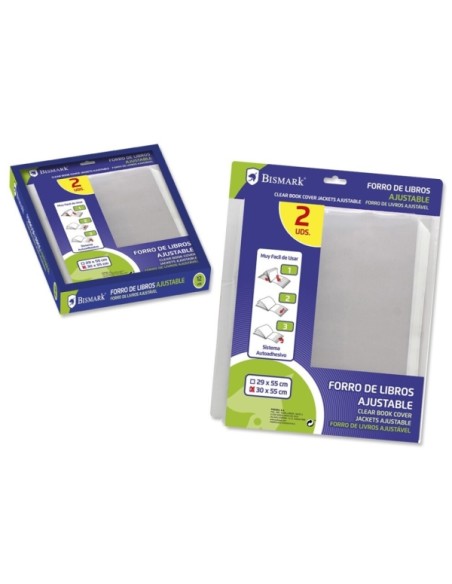 Lot de 2 protège-livres Bismark 300 mm en polypropylène - Rabat réglable - Pose facile en 3 étapes - Sans découpe ni ruban adhés