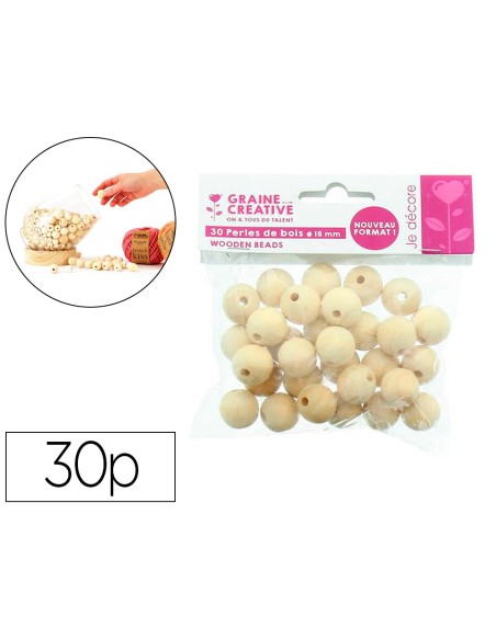 Perles en bois graine creative diametre 18mm sachet 30 pieces