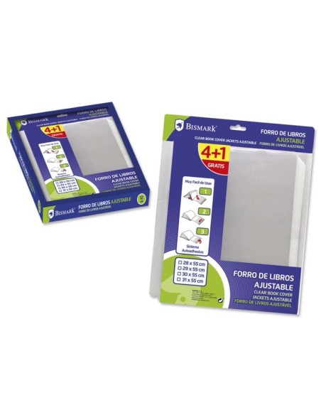 Lot de 5 protège-livres Bismark 300 mm en polypropylène - Rabat réglable - Pose facile en 3 étapes - Aucune découpe ni ruban adh