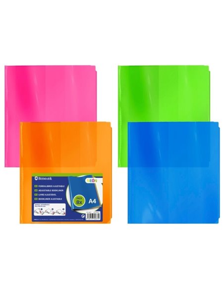 Lot de 8 protège-livres Bismark en polypropylène couleur fluo 305 mm - Rabat réglable - Pose facile en 3 étapes - Aucune découpe