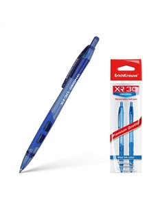 Lot de 2 stylos à bille automatiques Erichkrause XR-30 Original - Corps rond translucide - Pointe de 0,7 mm - Encre à séchage ra