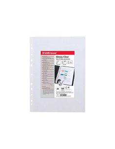 Lot de 100 pochettes multi-perforations A4 60 microns Erichkrause, finition brillante transparente, 11 trous