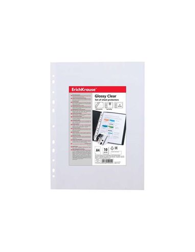 Lot de 10 pochettes multi-perforations Erichkrause A4 60 microns - 11 trous - Finition transparente brillante