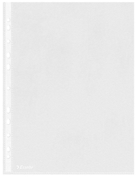 Lot de 100 porte-documents A4 multi-perforés Esselte Eco - Feuille PP recyclable transparente de 0,05 mm - Finition peau d'orang