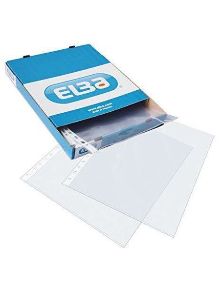 Elba Lot de 100 pochettes multi-perforées en PP 90 microns - Format Folio - Finition cuir orange - Transparent