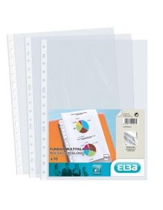 Lot de 10 pochettes Elba multi-perforées en PP 70 microns - Format Folio - Finition Cristal - Transparent