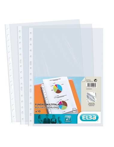 Lot de 10 pochettes Elba multi-perforées en PP 70 microns - Format Folio - Finition Cristal - Transparent