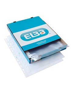 Lot de 100 pochettes Elba multi-perforées en PP 90 microns - Format A4 - Finition cuir orange - Transparent