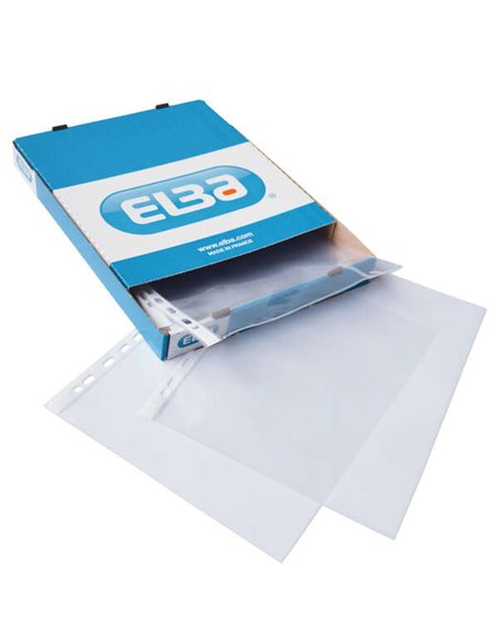 Lot de 100 pochettes Elba multi-perforées en PP 70 microns - Format A4 - Finition cristal - Transparent