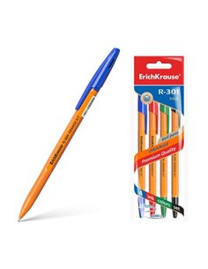 Lot de 4 stylos à bille Erichkrause R-301 Orange Stick 0,7 - Corps hexagonal opaque - Pointe 0,7 mm - Encre à séchage rapide - C