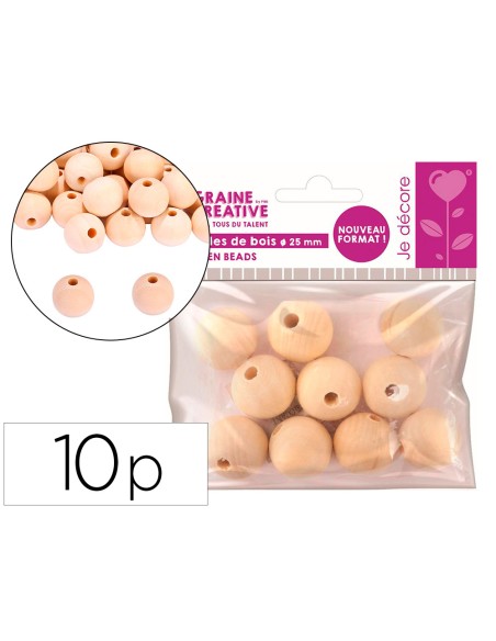 Perles en bois graine creative diametre 25mm sachet 10 pieces