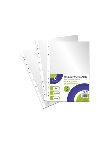 Lot de 10 pochettes multi-perforées Bismark A4 80 microns - Finition verre - Idéales pour classeurs à anneaux - Disponibles en p