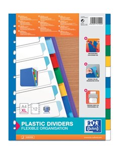Intercalaires simples Oxford A4+ 10 positions - Plastique résistant - 12 trous pour une meilleure durabilité - Épaisseur 120 µ