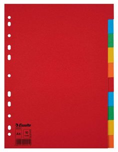Intercalaires multi-trous Esselte A4 en carton 150 g - 10 onglets, 5 couleurs - Emballés individuellement