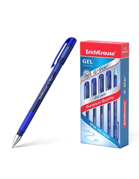 Stylo gel Erichkrause G-Star 05 - Corps translucide avec grip en caoutchouc - Pointe de 0,5 mm - Encre gel à séchage rapide - Bl