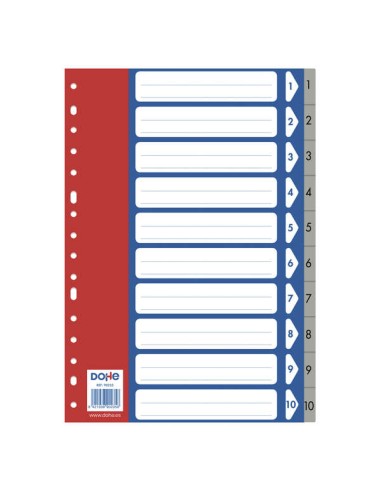 Lot de 10 intercalaires Dohe Folio - 16 trous multi-perforations - Fabriqués en propylène 120 microns - Gris