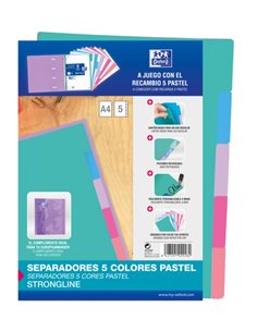 Intercalaires Oxford Strongline A4 5 positions - 4 trous - Papier cartonné 200 g - Couleurs assorties