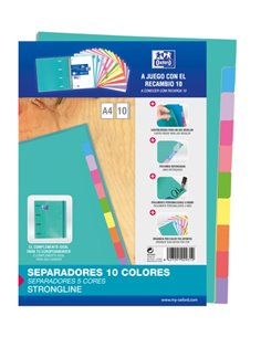 Intercalaires Oxford Strongline A4 - 10 positions de couleurs différentes - 4 trous - Papier cartonné 200 g/m²