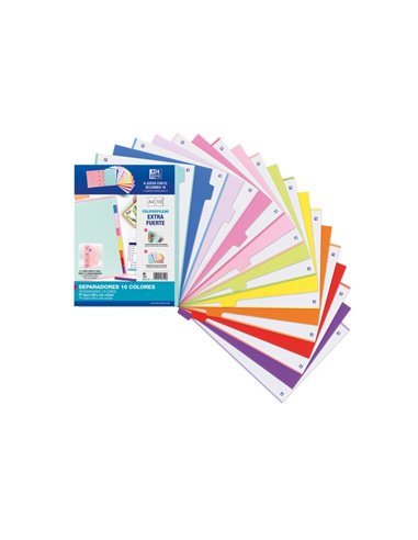 Intercalaires Oxford Strongline A4 - 10 positions - Couleurs variées - 4 trous - Plastique opaque - 500 microns