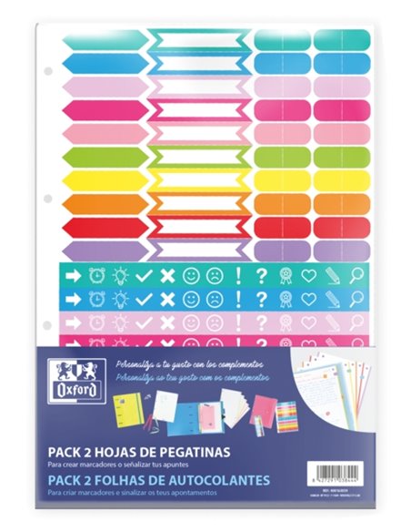 Pack de 2 feuilles d'autocollants Oxford - Motifs assortis - Adhésif de haute qualité - Idéal pour décorer des cahiers