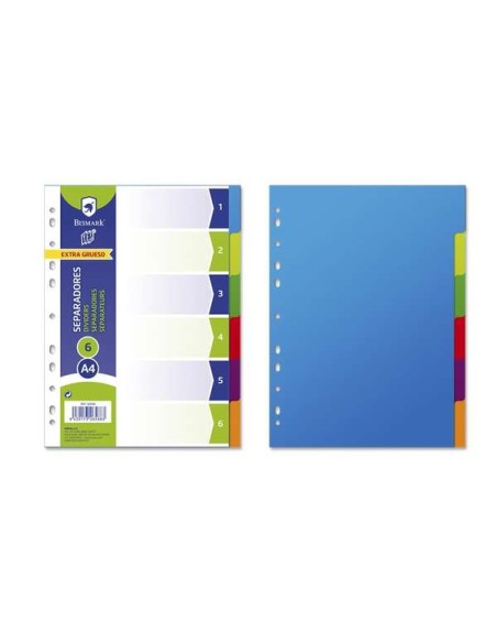 Lot de 6 intercalaires Bismark - Format A4 - Extra épais - En polypropylène - Couleurs assorties