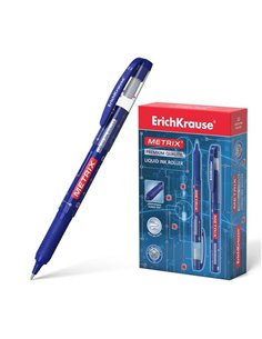 Stylo à encre gel Erichkrause Metrix - Pointe 0,5 mm - Grip caoutchouc - Capuchon avec clip - Séchage rapide - Bleu