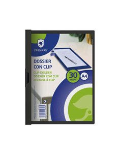 Chemise Bismark 30 feuilles A4 avec clip métallique latéral - Polypropylène transparent - Noir