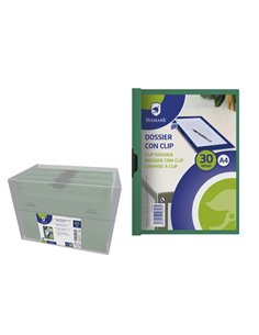 Chemise Bismark 30 feuilles A4 avec clip métallique latéral - Polypropylène transparent - Vert