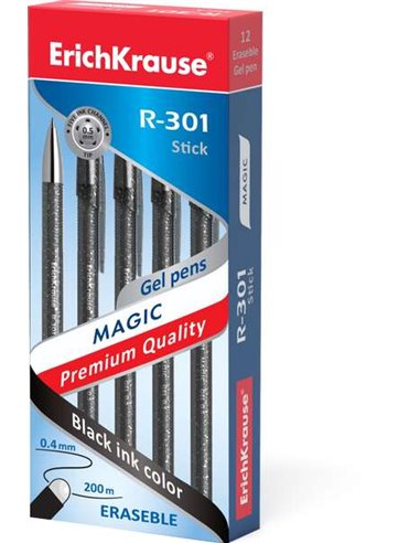 Stylo gel effaçable magique Erichkrause R-301 - Encre gel - Pointe 0,5 mm - Trait 0,4 mm - Corps semi-transparent avec effet bri