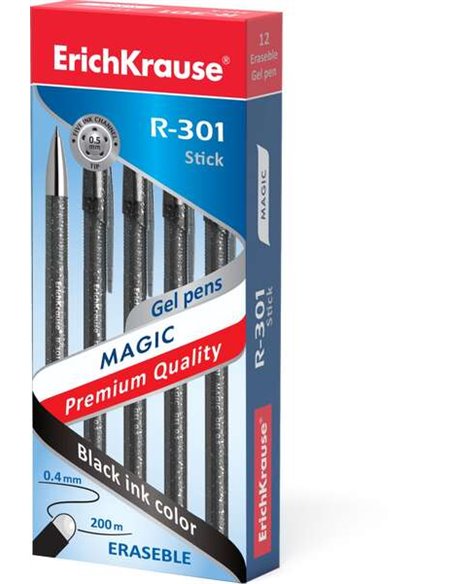 Stylo gel effaçable magique Erichkrause R-301 - Encre gel - Pointe 0,5 mm - Trait 0,4 mm - Corps semi-transparent avec effet bri