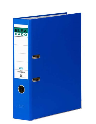 Classeur à levier Elba Chic, format A4, dos 80 mm, anneau, œillet et étiquette de dos, revêtement extérieur en PVC, bleu