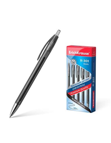 Stylo gel automatique Erichkrause R-301 Original Gel Matic - Encre gel à séchage rapide - Corps transparent avec grip profilé - 