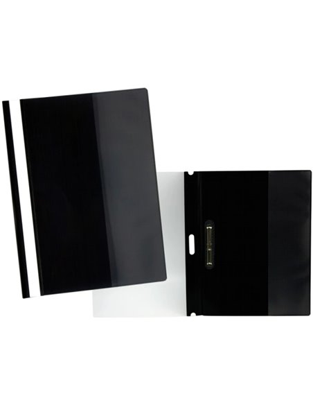 Dossier avec attache pour 30 feuilles A4 - Couverture transparente, dos noir - En polypropylène
