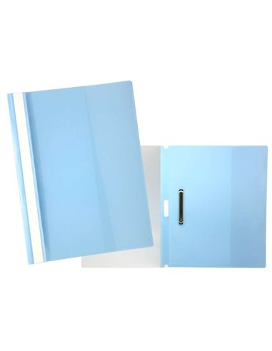 Dossier avec attache pour 30 feuilles A4 - Couverture transparente, dos bleu - En polypropylène