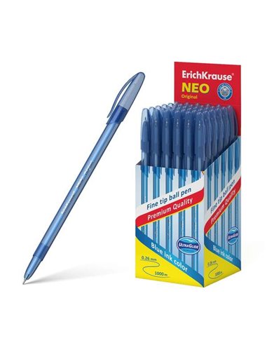 Stylo à bille Erichkrause Neo Original - Pointe fine sophistiquée - Corps rond translucide mat - Encre bleue