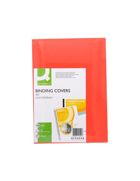 Couverture q-connect carton 250g grain cuir pour reliure format a4 coloris rouge paquet 100 unités