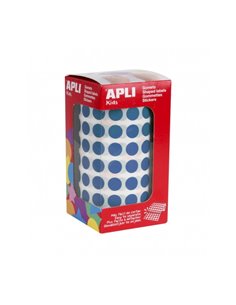 Rouleau d'autocollants ronds adhésifs permanents Apli - 5 192 autocollants - Adhésif à base d'eau - Sans solvant - Couleur bleue