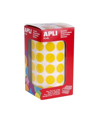 Rouleau de 2 832 autocollants ronds Apli Ø 15 mm - Adhésif permanent à base d'eau - Sans solvant - Couleur jaune