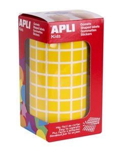 Autocollants carrés jaunes Apli - 10 x 10 mm - 59 feuilles prédécoupées - 6 372 autocollants par rouleau - Idéal pour les écoles